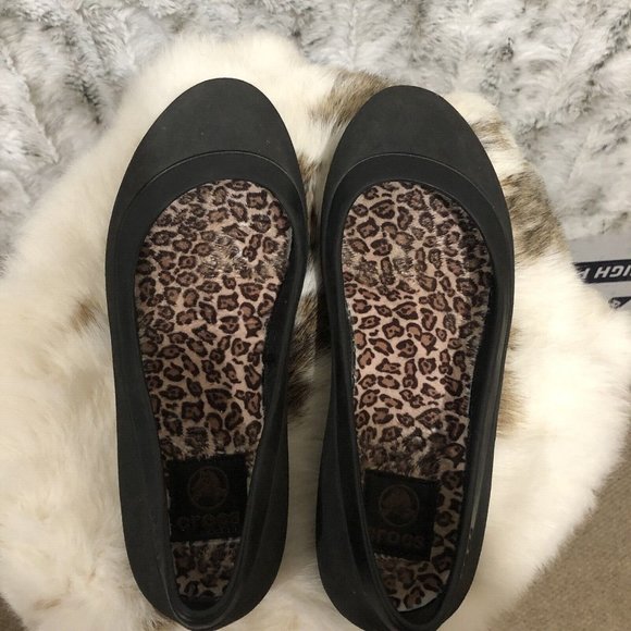 Crocs Lina Black Ballet Shoes w/Leopard Insoles size 7 - Picture 7 of 9